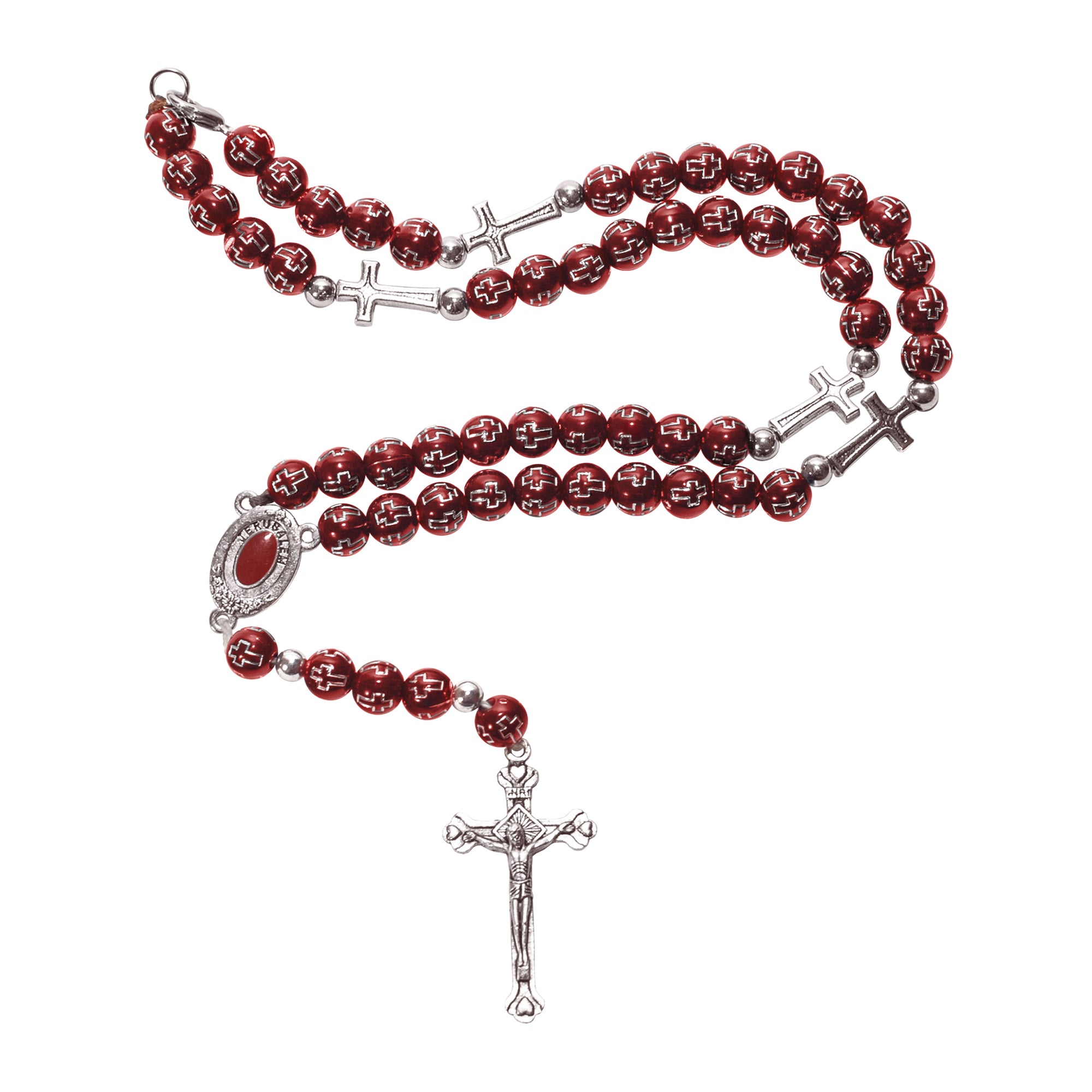 Katholische rote Rosenkranz-Anhängerperlen mit Kreuzdekor und