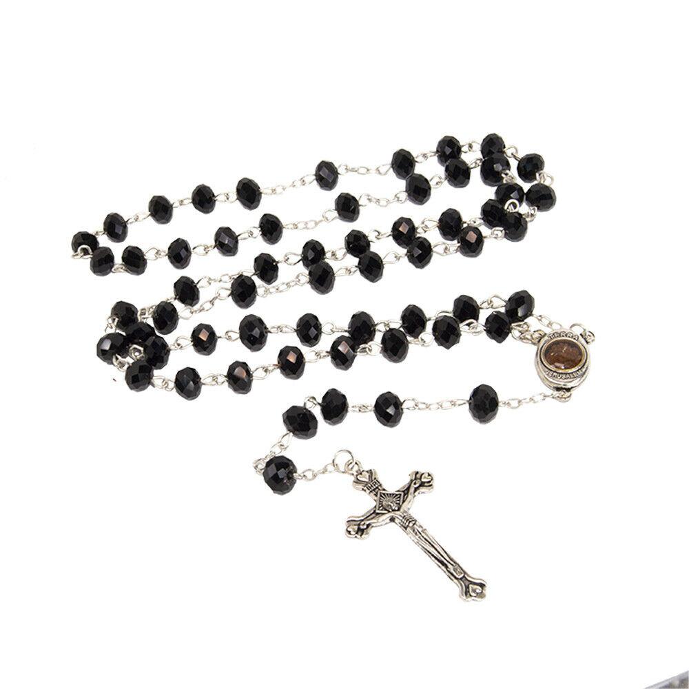 Rosary Beads with INRI Black Crystal Beaded from Jerusalem the Holy Land - The Peace Of God®