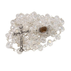 Rosary Beads with INRI White Crystal Beaded from Jerusalem the Holy Land - The Peace Of God®