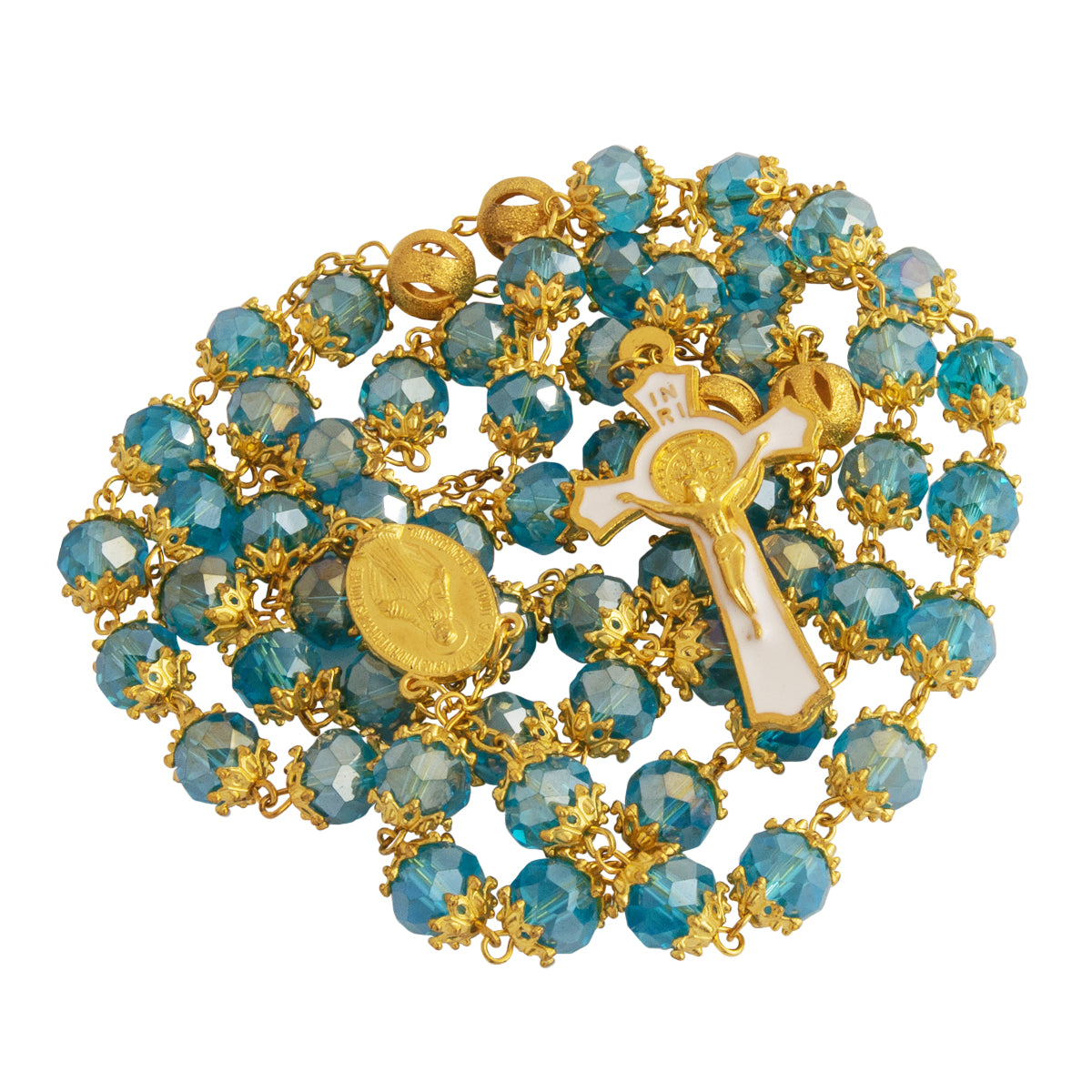 Catholic Rosary Beads Blue Crystal Medal Crucifix Prayer Necklace Jerusalem - The Peace Of God®