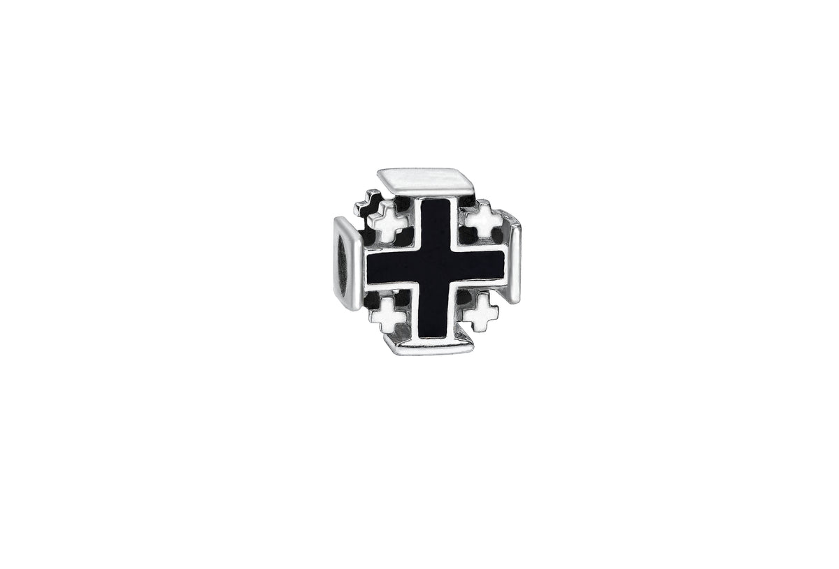 The Jerusalem Cross in Black Enamel Bead Embedded with Zircons