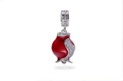 Silver and Red Enamel Pomegranate Bead Embedded with Zircons