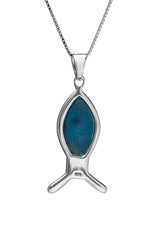 Nano Sim NT Silver Pendant - Ichthys studded with Eilat stone - The Peace Of God®