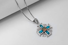 Nano Sim NT Silver Pendant -The Jerusalem Cross studded with Roman glass - The Peace Of God®