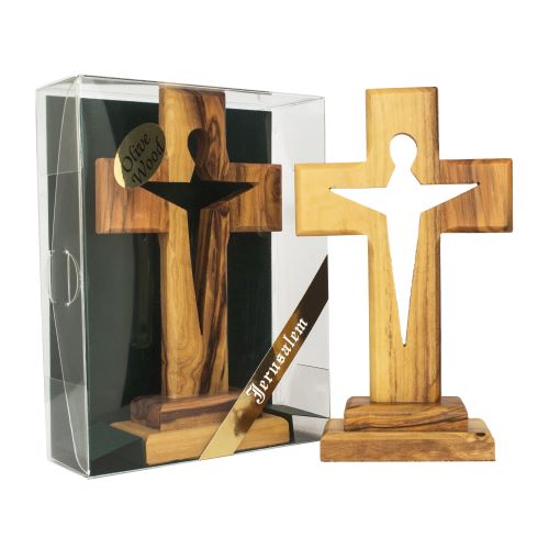 Handmade Standing Wooden Christianity Cross from Natural Olive Wood - The Peace Of God®