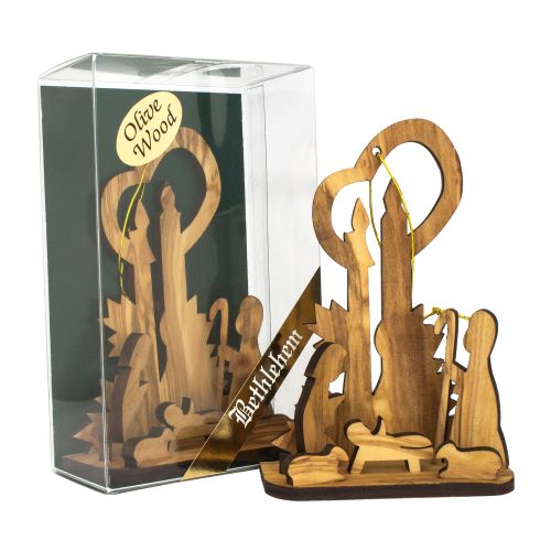 Christmas Decoration Toy w/Nativity Scene from Natural Olive Wood  4.1" - The Peace Of God®
