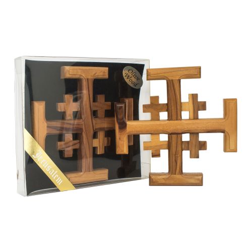 Jerusalem Cross Handmade Natural Olive Wood Prayers Symbol  3.2" - The Peace Of God®
