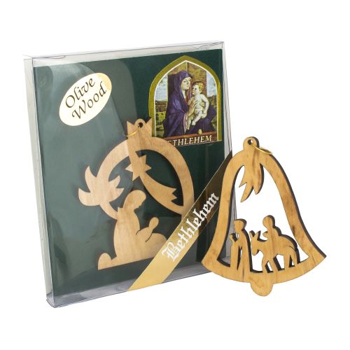 Olive Wood Christmas Religious Ornaments Handmade - Set of 2 - The Peace Of God®