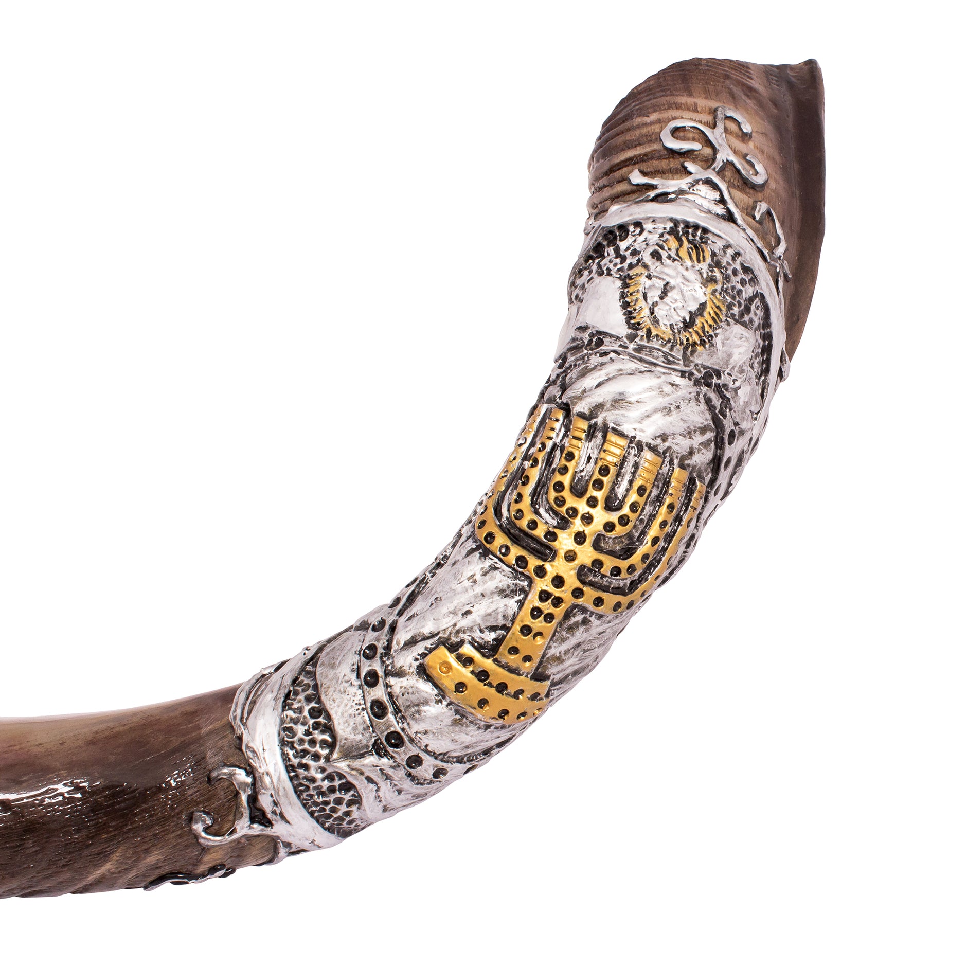 Shofar En Argent Antique Avec Motif Jérusalem - Corne De Bélier 17,5 Cm
