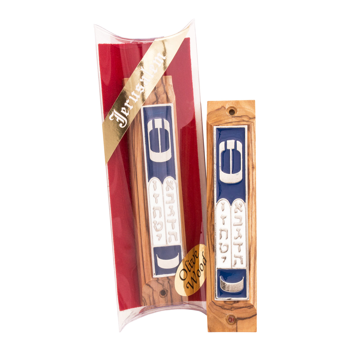 Mezuzah Olive Wood Enamel / Shin "Shema Israel" 4" - The Peace Of God®