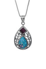 Jerusalem Nano New Testament  Silver Pendant - Drop and Floral Decoration Studded with Roman Glass - The Peace Of God®