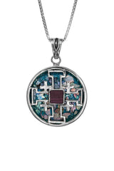 Nano Sim NT Round Silver Pendant - The Jerusalem Cross Studded with Roman Glass - The Peace Of God®