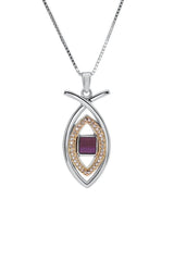 Nano Sim NT Silver and 9K Gold Pendant - Ichthys Studded with Zircons - The Peace Of God®