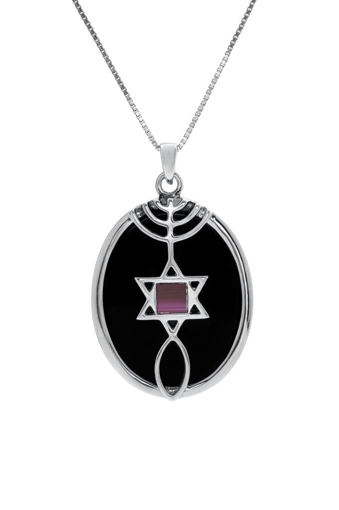 Nano Sim NT Silver Pendant - The Messianic symbol Studded with Onyx Stone - The Peace Of God®