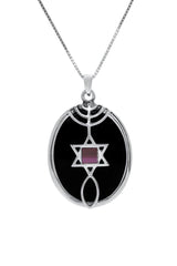 Nano Sim NT Silver Pendant - The Messianic symbol Studded with Onyx Stone (Front and Back) - The Peace Of God®