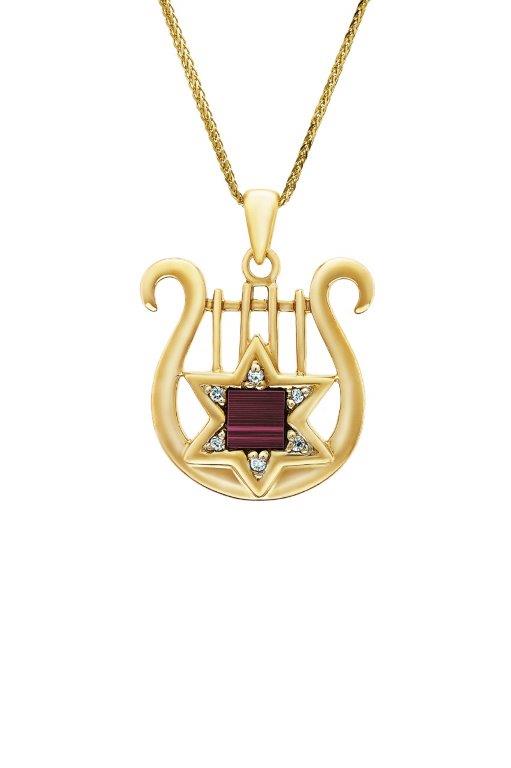 Nano Sim OB Silver 14K Gold & diamonds Pendant - David's Harp and Star of David - The Peace Of God®