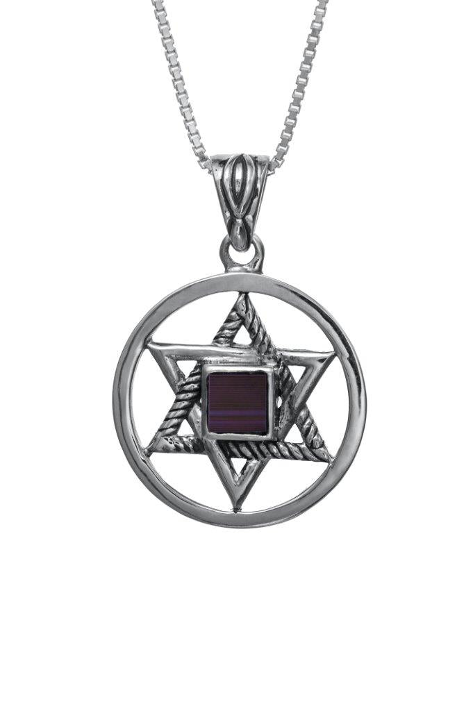 Nano Sim OB Silver Round Framed Pendant - Star of David with Rope-shaped finishing - The Peace Of God®