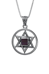 Nano Sim OB Silver Round Framed Pendant - Star of David with Rope-shaped finishing - The Peace Of God®