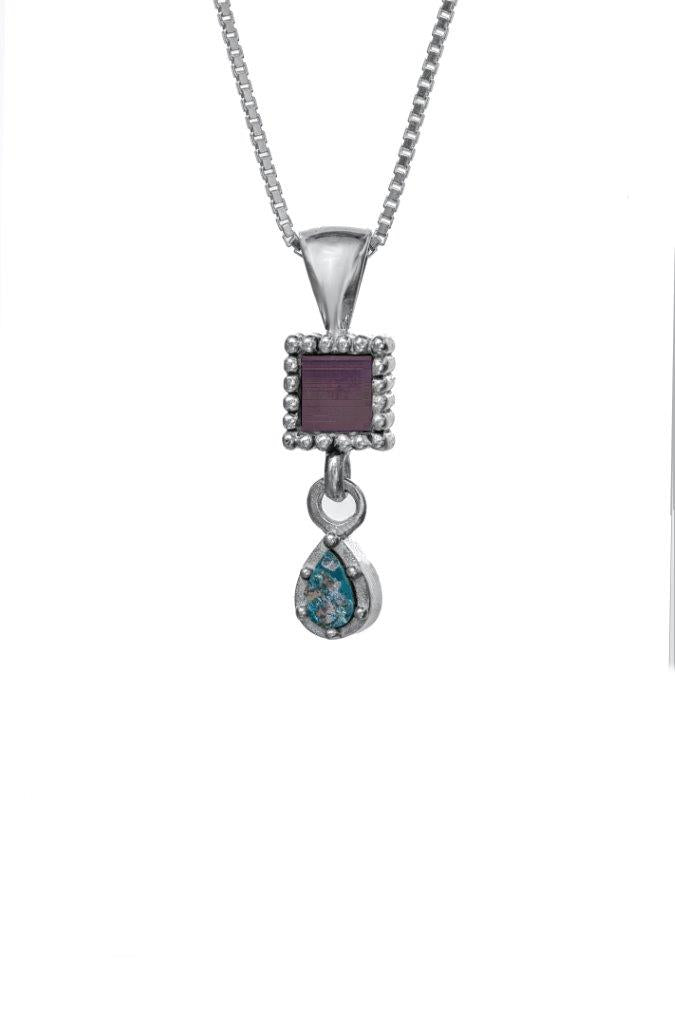 Nano Sim OB Silver Pendant - Drop Studded with Roman Glass - The Peace Of God®