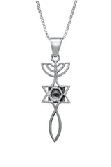 Nano Sim Bible Silver Pendant - Ichthys-Star-Menorah - The Peace Of God®