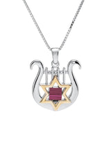 Nano Sim OB Silver and 9K Gold Pendant - David's Harp and Star of David - The Peace Of God®