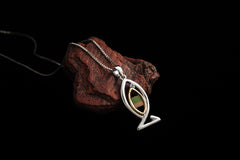Nano Sim NT Silver and 9K Gold Pendant - Ichthys studded with Blue Topaz Stone - The Peace Of God®