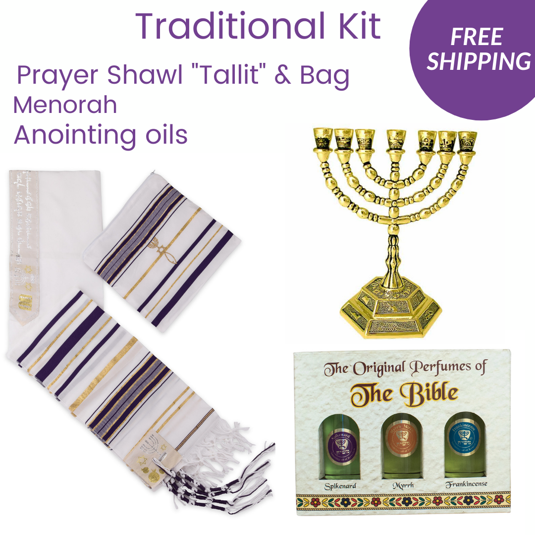 Israeli Traditional Set -  Talits -  Anointing Oil - Menorah . Free Shipping - The Peace Of God®