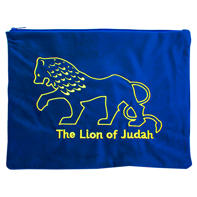 Blue Velvet Tallit Bag with Gold Lion of Judah - The Peace Of God®