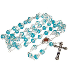 Rosary Prayer Beads INRI Light Blue Crystal Beaded w/ Holy Soil Jerusalem - The Peace Of God®