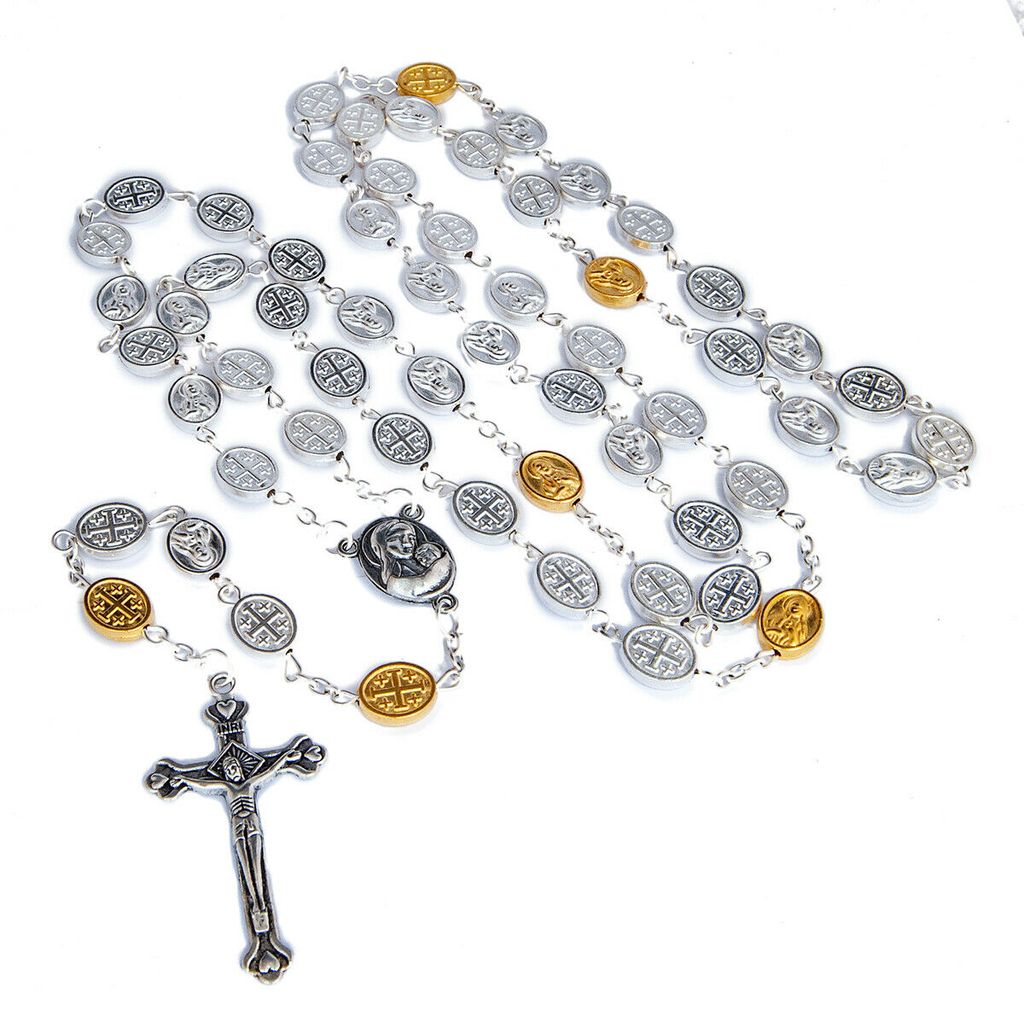 Oval Rosary Prayer Beads w/ Silver-Plated Medals and Holy Soil Jerusalem 25" - The Peace Of God®