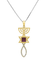 Nano Sim OB + NT 14K Gold Pendant Studded with 30 Diamonds in Messianic Symbol Design - The Peace Of God®