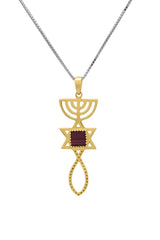 Nano Sim OB + NT 14K Gold Pendant Studded with 30 Diamonds in Messianic Symbol Design - The Peace Of God®