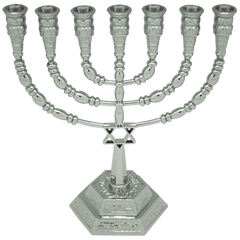 Nickle Plated Star of David Menorah / 6 1/4 inches - 16 cm - The Peace Of God®