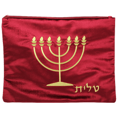 Burgundy Velvet Tallit Bag with Gold Menorah - The Peace Of God®