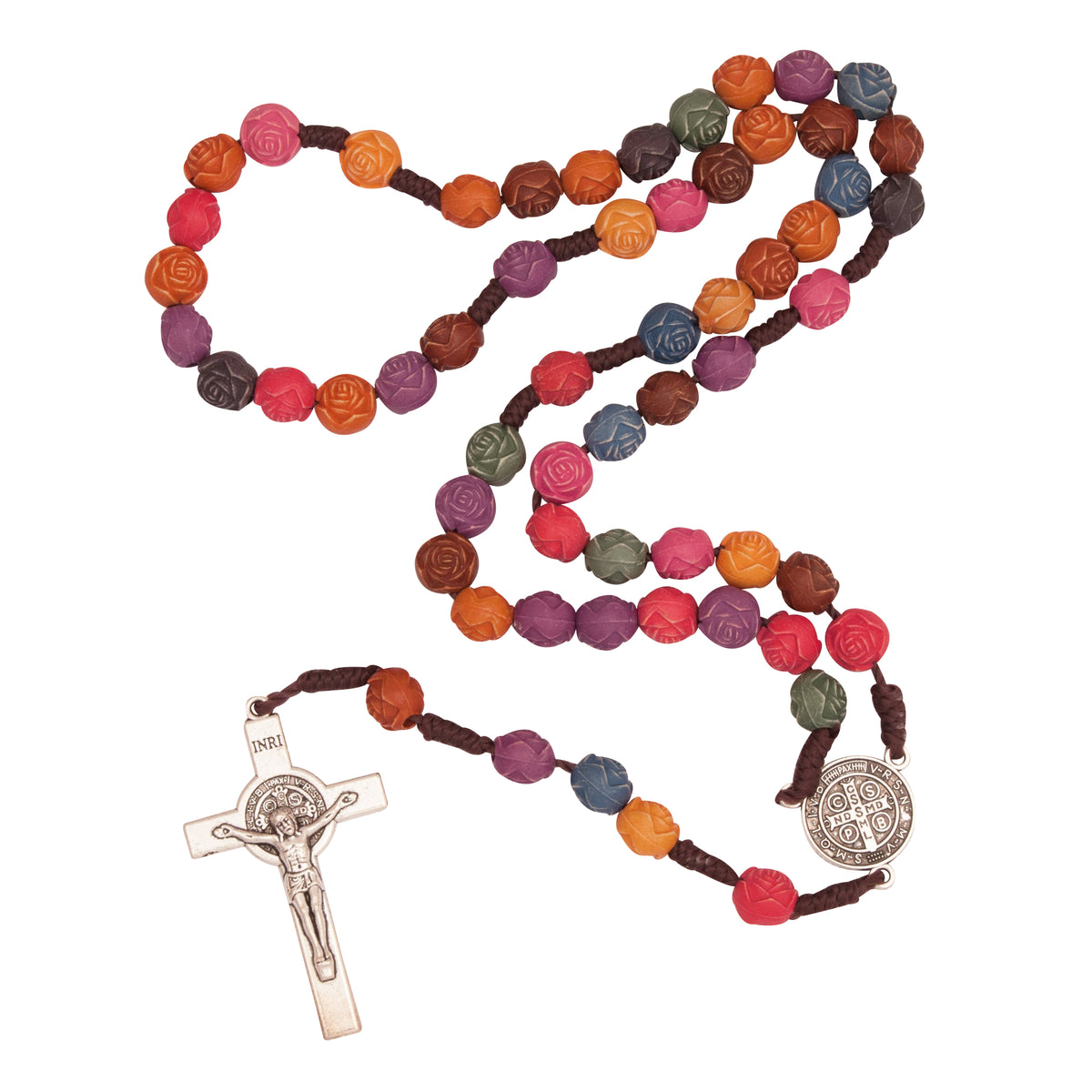Multicolored Rosary Prayer Beads Christian Order of St. Benedict Crucifix Necklace - The Peace Of God®