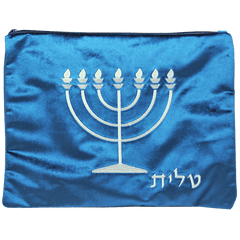 Blue Velvet Tallit Bag with Silver Menorah - The Peace Of God®