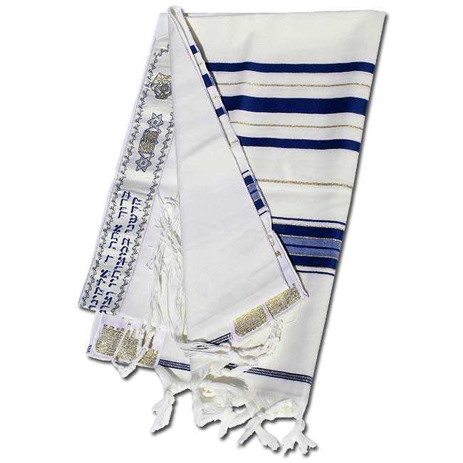 Acrylic Prayer Shawl -Tallit , Gold/Blue - The Peace Of God®
